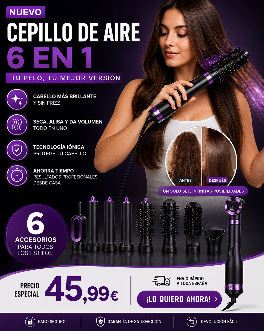 The Office Oasis Set Spazzola Aria Calda, 5 Testine